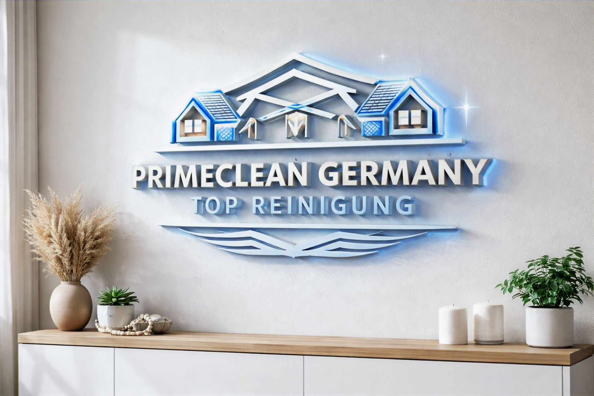 PrimeClean Germany Firmenlogo an der Wand im Kölner Standort